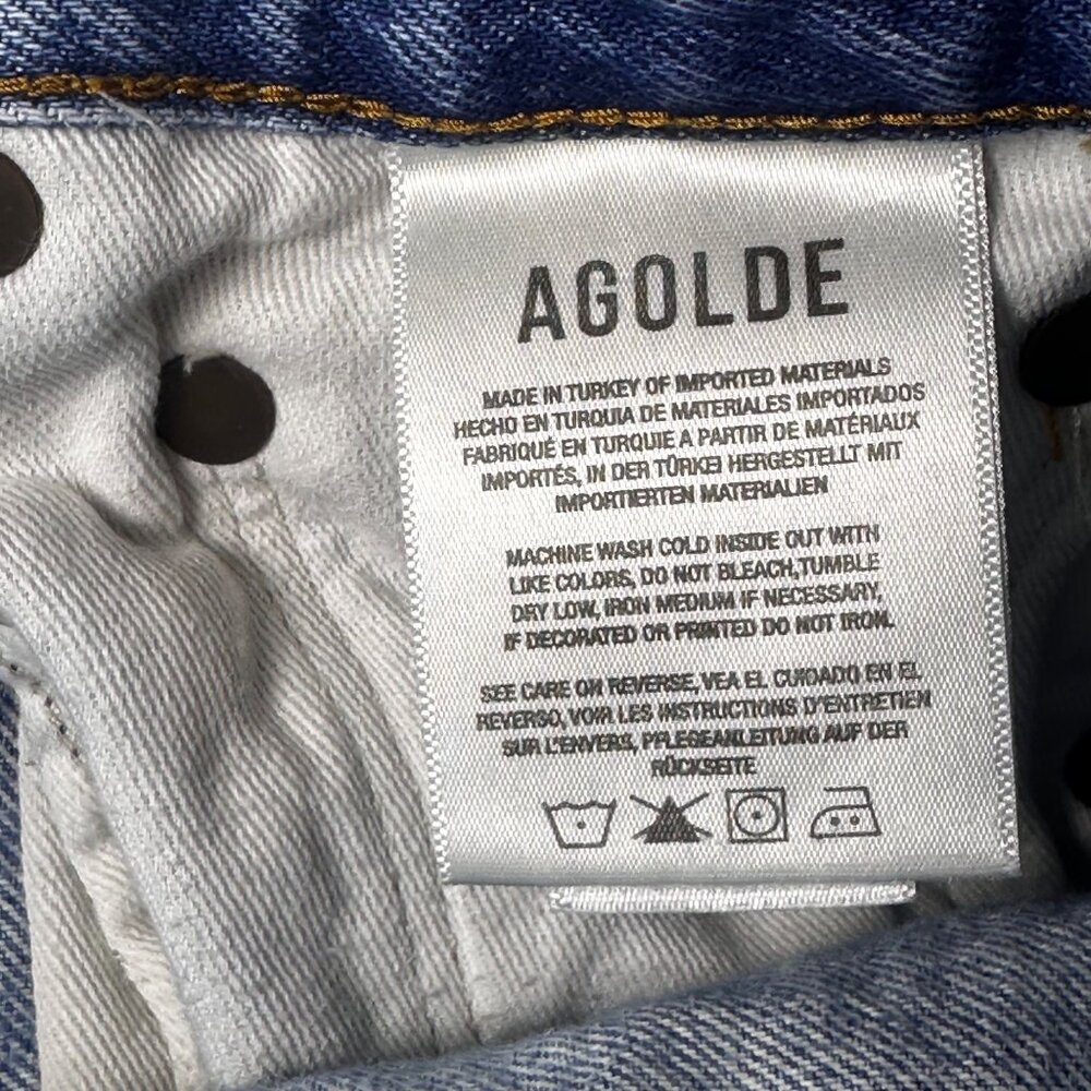 AGOLDE Denim Cutoff Shorts Womens 24 Blue High Rise Button Fly Distressed - Picture 4 of 9